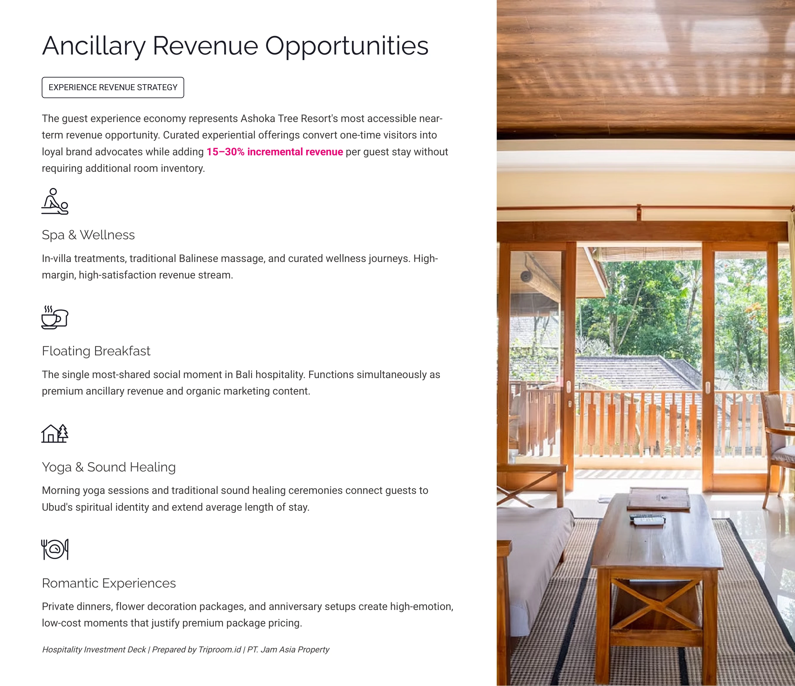 Ashoka Tree Resort Ubud — Ancillary Revenue: Spa, Floating Breakfast, Yoga, Romantic Experiences