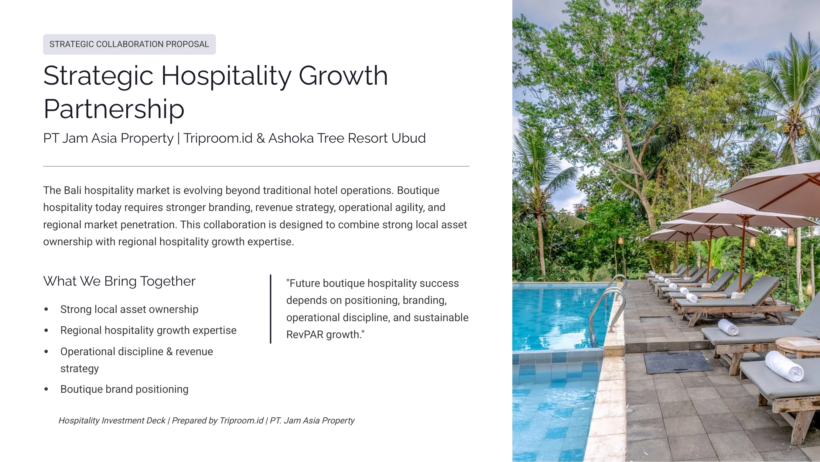 Ashoka Tree Resort Ubud — Strategic Hospitality Growth Partnership: PT Jam Asia Property & Ashoka Tree Resort